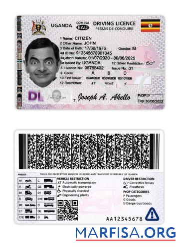 Downloadable Uganda driving license 2020 present template